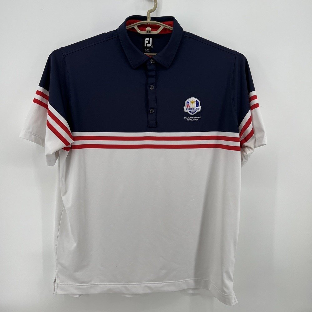 Footjoy Ryder Cup Polo Shirt Men 2XL Blue Striped Stretch 2023 Marco Simone Golf